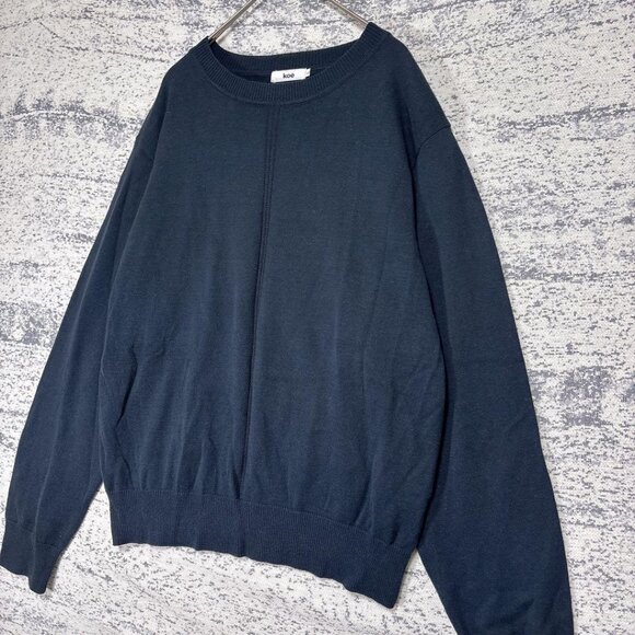 Koe Cotton Blend Crew Neck Knit Sweater Navy - Picture 4 of 5